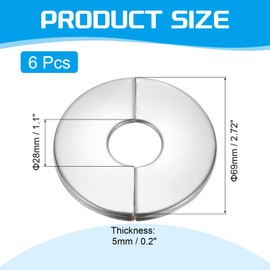 PATIKIL Wall Split Flange 1.1" (28mm),6 Pcs Stainless Steel Round Self-Adhesive Escutcheon Plate Plumbing Wall Cover for Kitchen Bathroom Arm Pipe Faucet Decoration, Silver