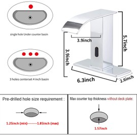 YBlucklly Automatic Sensor Touchless Bathroom Sink Faucet DC Powered Sensor Hands Free Bathroom Tap Chrome Vanity Faucets with Hole Cover Plate with Control Box and Temperature Mixer
