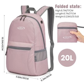 G4Free 20L Lightweight Packable Backpack Foldable Travel Hiking Daypack for Men and Women(Pink)