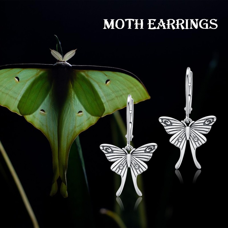 ONEFINITY Luna Moth Earrings 925 Sterling Silver Moth Dangle Earrings