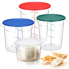 Sawysine 4 Pcs Food Storage Container with Lids Set Proof Dough Clear Round Commercial Containers with Scales and Handles for Bread Dough Rise Restaurant Home Food Storage (2 Qt 4 Qt 6 Qt 8 Qt)