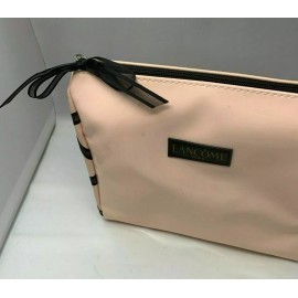 Lancome Pink Patent Zippered Gold Cosmetic Bag, Black Ribbon Trim