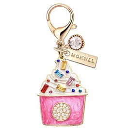 MONNEL MC433 Crystal Ice-cream Sundae Lobster Clasp Charm for Women with Velvet Bag (Pink,1 Piece)