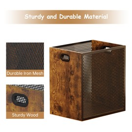 Huxitocan Rectangular Trash Can, Retro Wooden Wastebasket with Iron Mesh, Garbage Can with Handles for Home, Office, Bathroom, Bedroom, Living Room, Dorm, 11.02" x 9.84" x 11.81" 4 Gallon