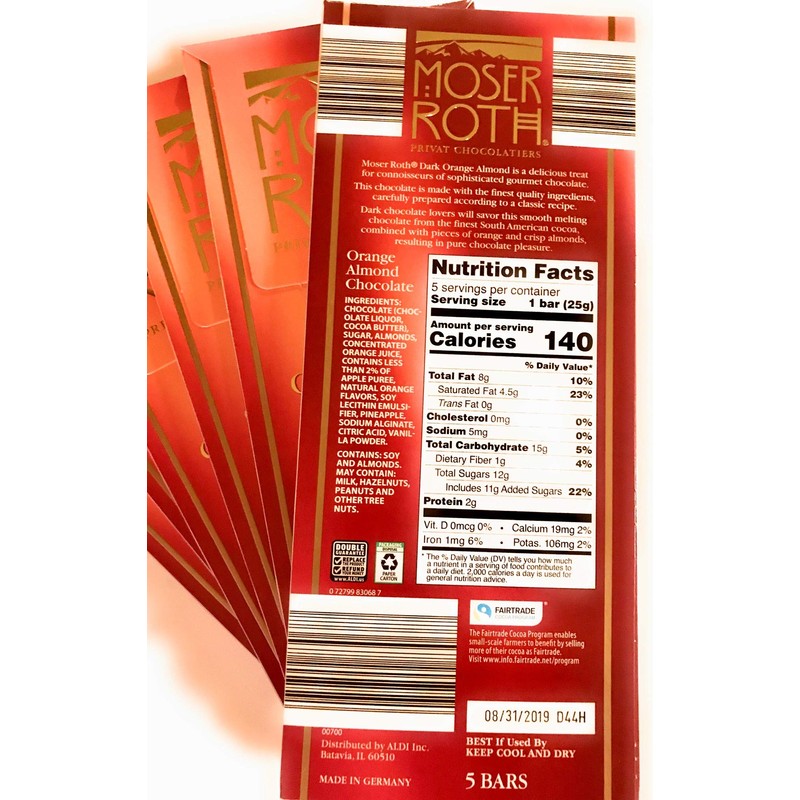 Moser Roth Fine Chocolate pack of 6 (6x4.4oz) -- Orange