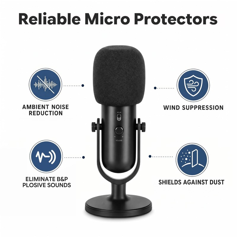 Foam Microphone Cover, 2Pcs Black Headset Mic Windscreen Covers, Soft