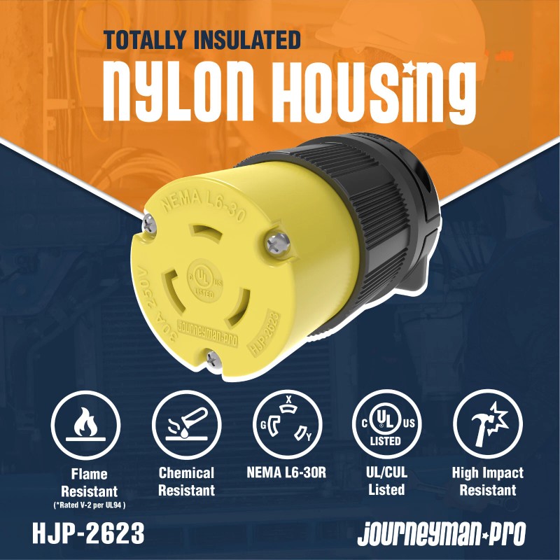 Journeyman-Pro NEMA L6-30P Pair Plug 30A 250V Locking Male Female