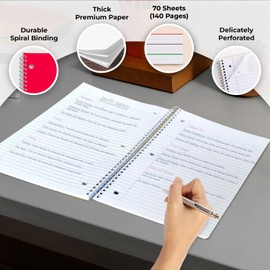 Rosmonde 1 Subject Notebook Wide Ruled, 6 Pack, 70 Sheets (140 Pages), 8 x 10-1/2, 3 Hole Punched Notebooks, Thick No-Bleed Paper, Sturdy Back, Wide Ruled Notebook for School & Office, Assorted Colors