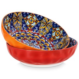 vancasso Large Serving Bowls, 78 Oz Extra Large Salad Bowls Set of 2, Bohemian Decorative Bowls for Salad, Fruit, Pasta and Dinner, Serving Dishes Set for Party, Dishwasher & Microwave Safe－Red