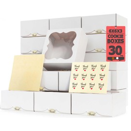 Leafiew 30 Pack 6x6x3 Bakery Boxes with Window – Small Cookie Boxes for Gift Giving – Treat Boxes for Small Cake, Pastry, Strawberries, Dessert, Candy, Charcuterie, Baked Goods and Food (White)
