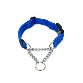 Dog Collar Adjustable Half Check Chain With Plastic Curved Side Release Buckle 25mm Wide Cushion Webbing (X - Large (20" - 24"), Electric Blue)
