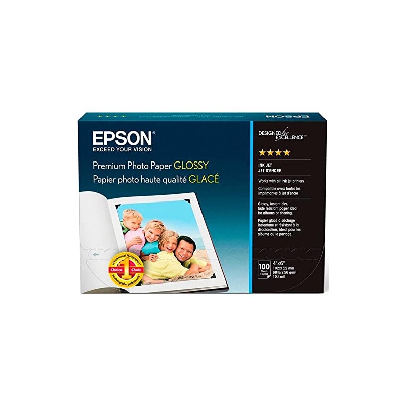 Epson S041727 Premium Photo Paper, 68 lbs., High-Gloss, 4 x
