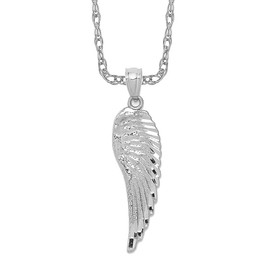 IceCarats 14K Solid White Gold Guardian Angel Single Wing Necklace Protect Us Cherub Pendant Religious Charm 33mm Only