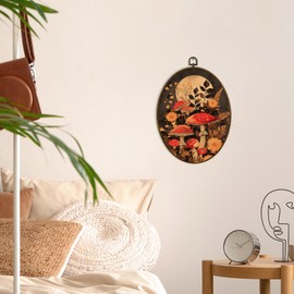 MAQIKA Vintage Fall Mushroom Oval Framed Wall Art Decor,Mushroom Wall Decor, Dark Cottagecore Oval Wall Hanging Decor, Fall Botanical Decor Canvas Prints Wall Art for Kitchen Bathroom Home, 10x10 Inch