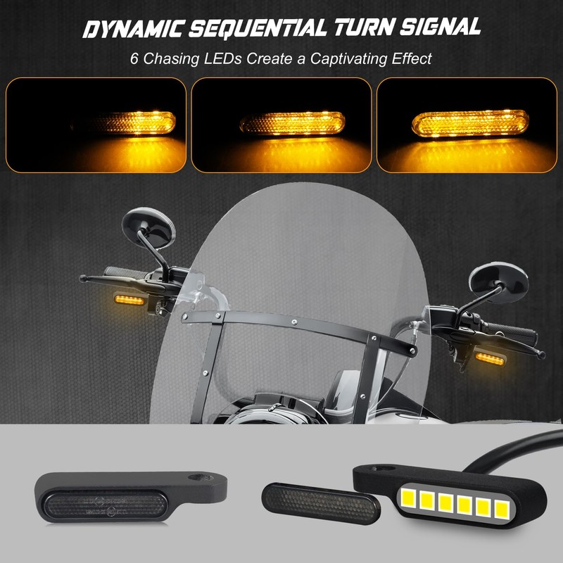 NTHREEAUTO Universal Motorcycle Turn Signals Front Handlebar Sequential LED Blinkers
