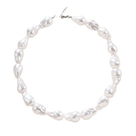 White Baroque Pearl Necklace for Women White Chunky Imitation Pearl Big Size Beaded Necklace Vintage Pearl Charm Choker Necklace 18"