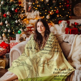 AMITAYUS Tree Healing Scripture Bible Verse Fleece Throw Sympathy Prayer Blanket Religious Christian Inspirational Gifts for Women Friends - 50''x60''