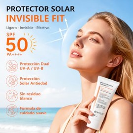 Protector Solar Coreano, Invisible SPF 50+, UV-A y UV-B Doble Protección, Textura Ligera, Apto para Uso Diario, para Todo Tipo de Piel (50ml)