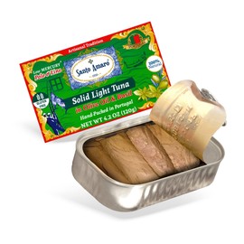 Santo Amaro - Artisanal Wild Tuna Fillets in Olive Oil & Basil, Pole & Line Wild Caught Tuna from Portugal Hand-Packed Venice-Style! Canned Tuna Fish, 22g Protein, Paleo, Keto, Low Mercury, Pack of 6