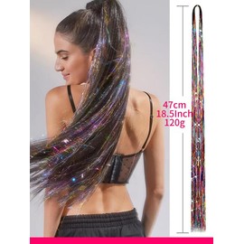 Glitter Hair Tinsel Kit, 12 Mixed Color Hairpiece with Tools, Heat Resistant Hair Accessories for Girls Women Kids