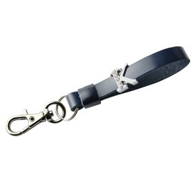 HERBE Sparkling Initial Leather Key Chain, Choose Your Initial, Made in Japan, Genuine Cowhide Leather, For Gifts and Presents, navy