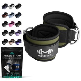 MODVEL Ankle Straps for Cable Machines - Adjustable, Comfortable Gym Accessories for Strength Training, Weightlifting, and Injury Recovery - Durable Padded Support for Men & Women PAIR-GREEN/BLACK