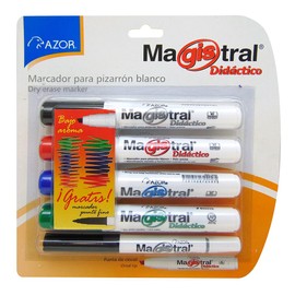Azor Marcadores Para Pizarrón Blanco 4 Piezas + 1 De Regalo, Magistral Didáctico Bajo Aroma, 301.8355