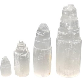 Heimtex Selenite Crystal Tower - Natural Polished Selenite Crystal Mountain Pillar Tower in 4 Sizes for Healing, Meditation, Gift & for Home Decor/Room Decor (20cm)