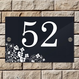 Badgemaster Modern Anthracite House Number Sign Plaque Stainless Steel Standoffs 20cm x 13cm Flower Left