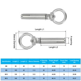 MECCANIXITY Concrete Eye Bolt Expansion Eyebolt M12x120mm 304 Stainless Steel Expansion Lifting Bolts Ring Screw Eye for Ceiling Concrete Wall Brick Masonry, Pack of 1
