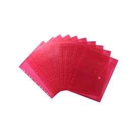 EXXO by HFP 35346 Document Folders Transparent Red A4 Document Folder for Filing with Euro Punched Holes Filing Edge Flap and Velcro Fastening Pack of 10 310 x 235 mm
