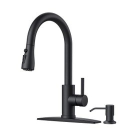 FORIOUS Black Kitchen Faucets with Soap Dispenser, Kitchen Faucet with Pull Down Sprayer, Commercial Stainless Steel Kitchen Sink Faucet, High Arc Single Hole Faucets for Kitchen Sink RV Bar Farmhouse