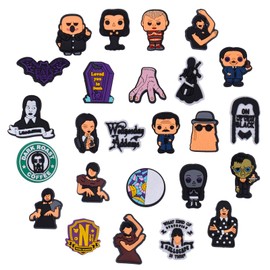 AYNKH 25 PCS Wednesday Shoe Charms for Croc, Addams Family Decoration Accessories for Clog Bubble Slides