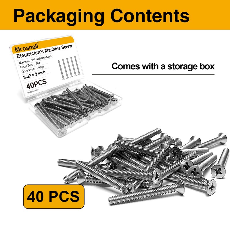 40PCS 8-32 Machine Screws, 2 inch Stainless Steel Extra Long