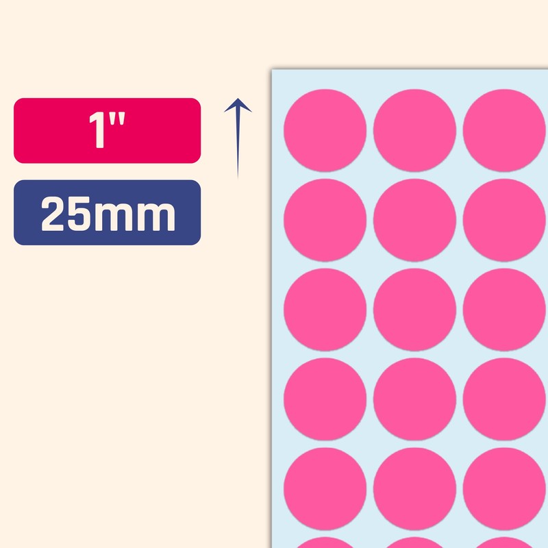 1000 Pieces, 1 inch - Pink Dot Stickers, Round Circle