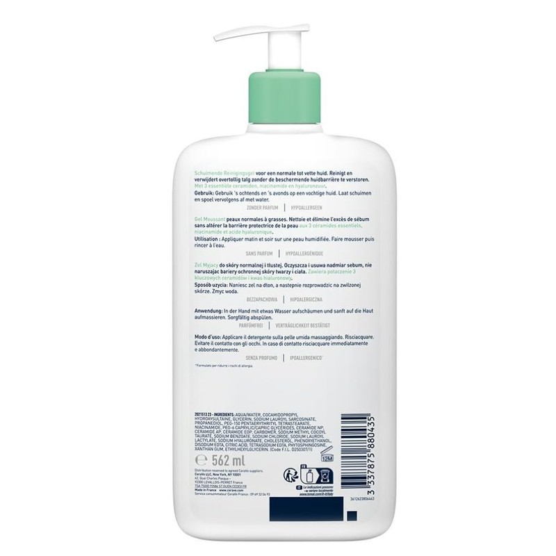 CeraVe Foaming Cleansing Gel for Face and Body, Normal to