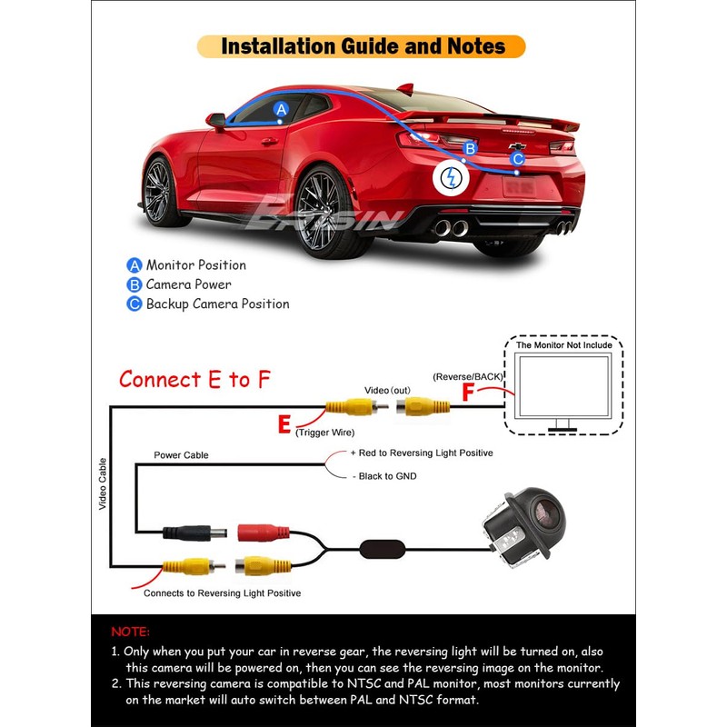 Erisin 150° Fisheye AHD CVBS Car Rear View Backup Front