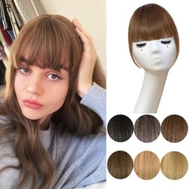 Clip In Bangs-100% Human Hair Bangs Clip On Bangs Hairpieces, Brown Human Hair Bangs For Women French Bangs Fringe With Temples Clip In Bangs Faux Bangs Hair Clips On Bangs for Girl