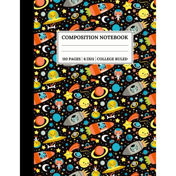  Space Cat Print Composition Notebook - Astronaut Cat Print