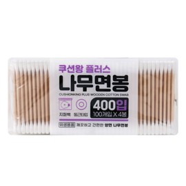 Katie Cushion Wang Plus Wooden Cotton Swabs, 400 Count (Zip Bag Type) / 케이티 쿠션왕플러스 나무면봉 400개입(지퍼백형)