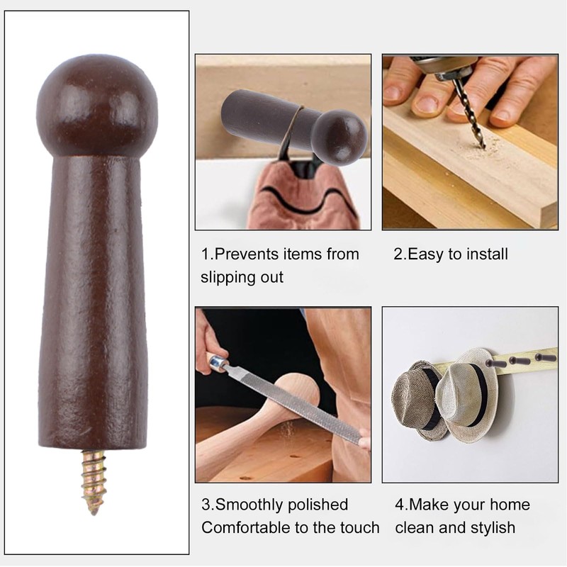 MOROBOR Wooden Shaker Pegs, 10pcs Decorative Coat Peg Natural Wood