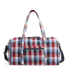 Vera Bradley Women's Cotton Large Travel Duffel Bag, Patriotic Plaid - Recycled Cotton, One Size
