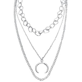 Urban Classics Unisex Open Ring Layering Necklace, Fashion Jewellery Chain for Men and Women with Ring Pendant, Length 48 cm, Metal, No Gemstone