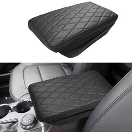 VKGUG Center Console Armrest Cover Compatible with Ford Explorer 2011-2019 Leather Middle Console Arm Rest Box Protector Cushion Padding with Side Pockets Anti-Scratch Black