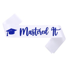 Conggluuo Master Sash, Mastered It White Master Graduation Sash with Blue Glitter Letters Master of Celemonies Sash Master Degree Sash for Graduation Party Supplies White Blue
