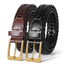BELTROAD 2 Pack Mens Braided Leather Belt Woven Leather Belts Golf Birthday Gifts for Men Hand Braided Belt Christmas Gift