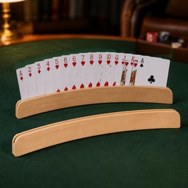Wooden Curved Playing Card Holders, Hands-Free Tabletop Card Stands for Kids, Seniors, Poker, Bridge and Family Card Games, 2/3/4-Piece Set