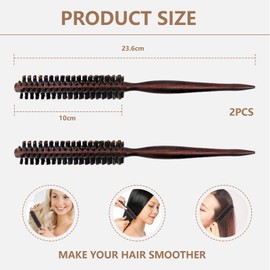 Goiern 2 Pieces Mini Bristle Beard Brush for Men 2.7 cm Round Brush Boar Bristles Round Brush for Blow Drying Natural Curling Brush for Women Small Round Hair Brush