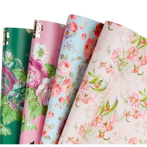 RUSPEPA Wrapping Paper Roll Sheets - Floral Design Perfect for Wedding,Birthday, Mothers Day, Congrats - 8 Folded Sheets - 19.65 X27.5 inches