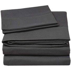 ZOYER 100% Cotton Sheet Set (King, Grey)-4 Piece Solid Bedding Sets-Natural T-300 Cotton Bedsheets-Deep Pocket Fitted Sheet-Breathable, Lightweight, Soft & Silky Sateen Cooling Bedding Sheets